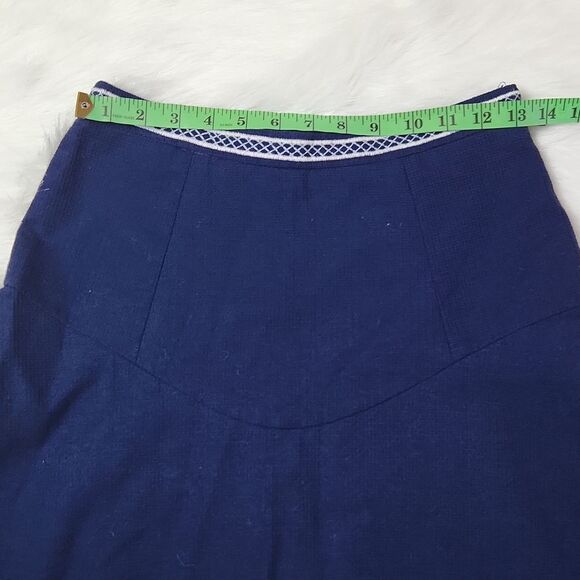 Shoshanna Navy A-line mini skirt  embroidered hem size 2 - Picture 4 of 8